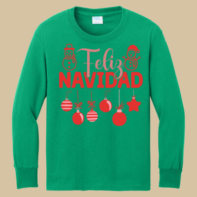 Youth Long Sleeve Shirt - Winter Holidays - Feliz Festive - Red Thumbnail