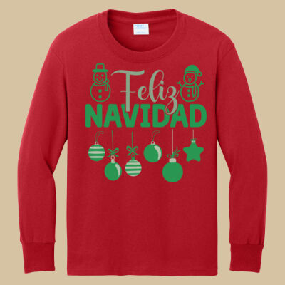 Youth Long Sleeve Shirt - Winter Holidays - Feliz Festive - Green Thumbnail