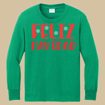 Youth Long Sleeve Shirt - Winter Holidays - Feliz Navidad - Red Thumbnail