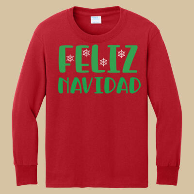 Youth Long Sleeve Shirt - Winter Holidays - Feliz Navidad - Green Thumbnail